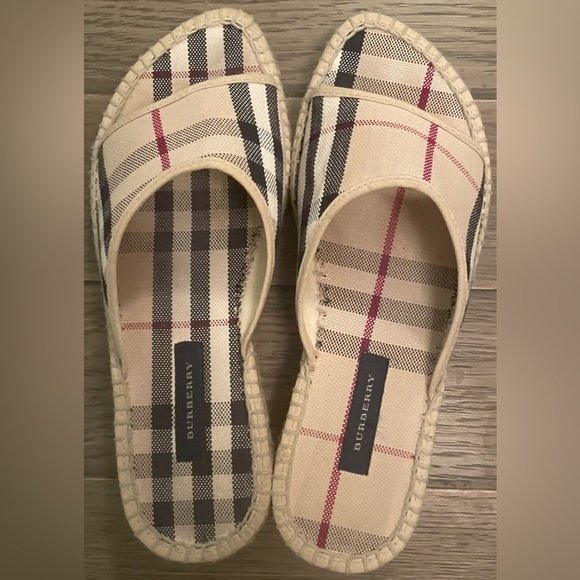 Burberry Check Pattern Espadrille Slides - Picture 1 of 12